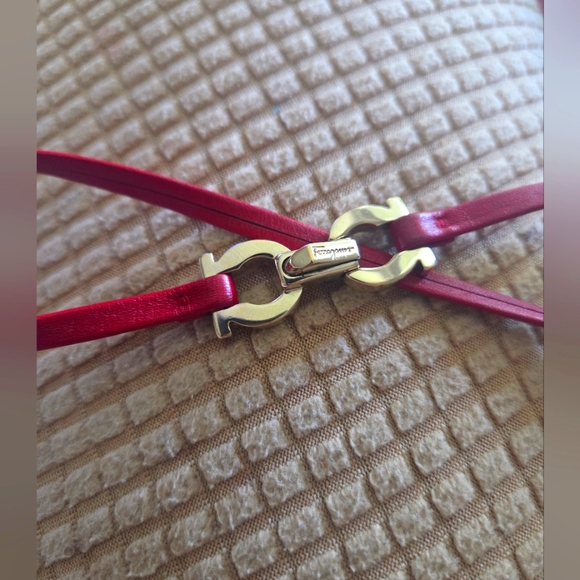 Accessories - Selvador Ferregamo Red Leather Bracelet with Gold Clasp